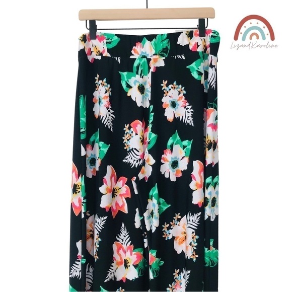 Versona High Waist Straight Wide Leg Tropical Floral Hibiscus Pants - Picture 4 of 9